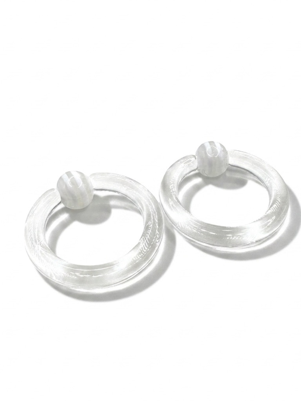⁠8G 1/2" Clear Captive Bead Ring Pair Acrylic CBR Striped Bead Body Jewelry Hoop